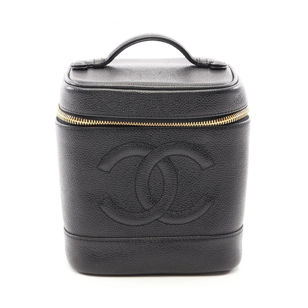 CHANEL Black Caviar Leather Logo Bag